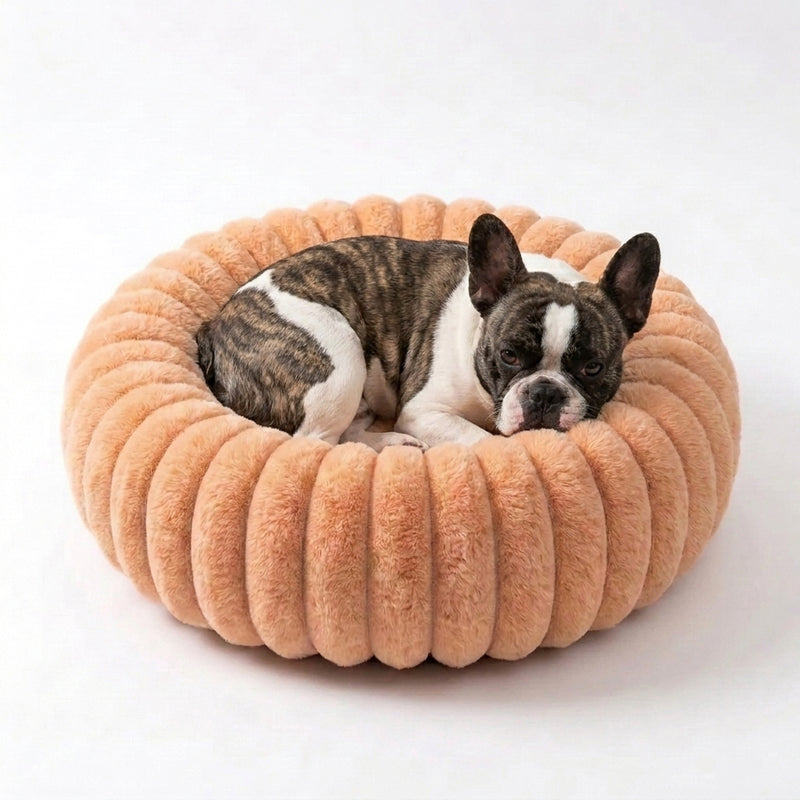 Chien installe dans le lit cocon NUZZO Beige (70 cm)